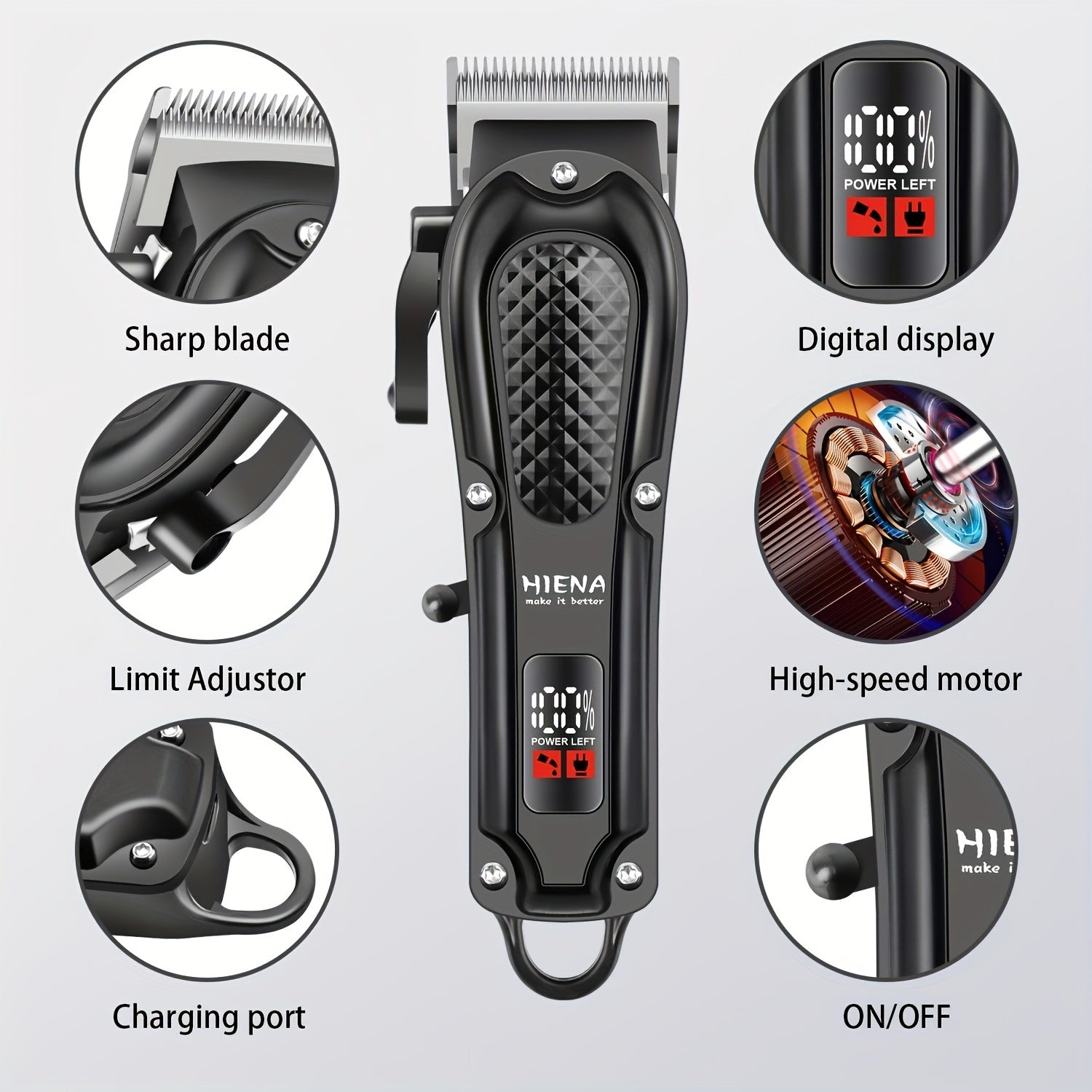 Cordless Hair Clipper USB Rechargeable T-Blade Long Battery Salon-Quality