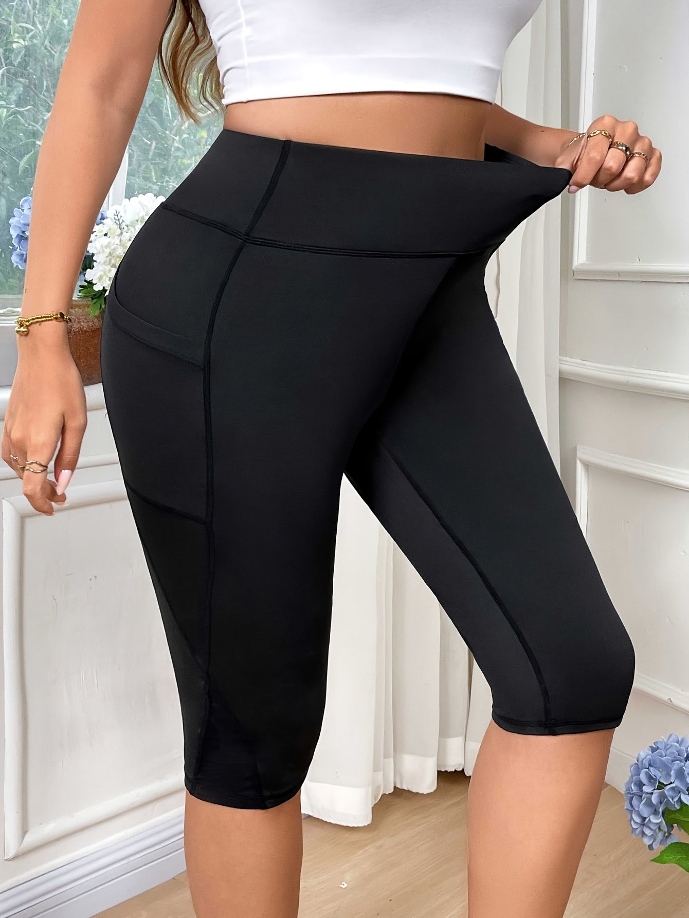 Women's High-Waist Stretchy Yoga Shorts with Mesh Pockets Capri Sportswear