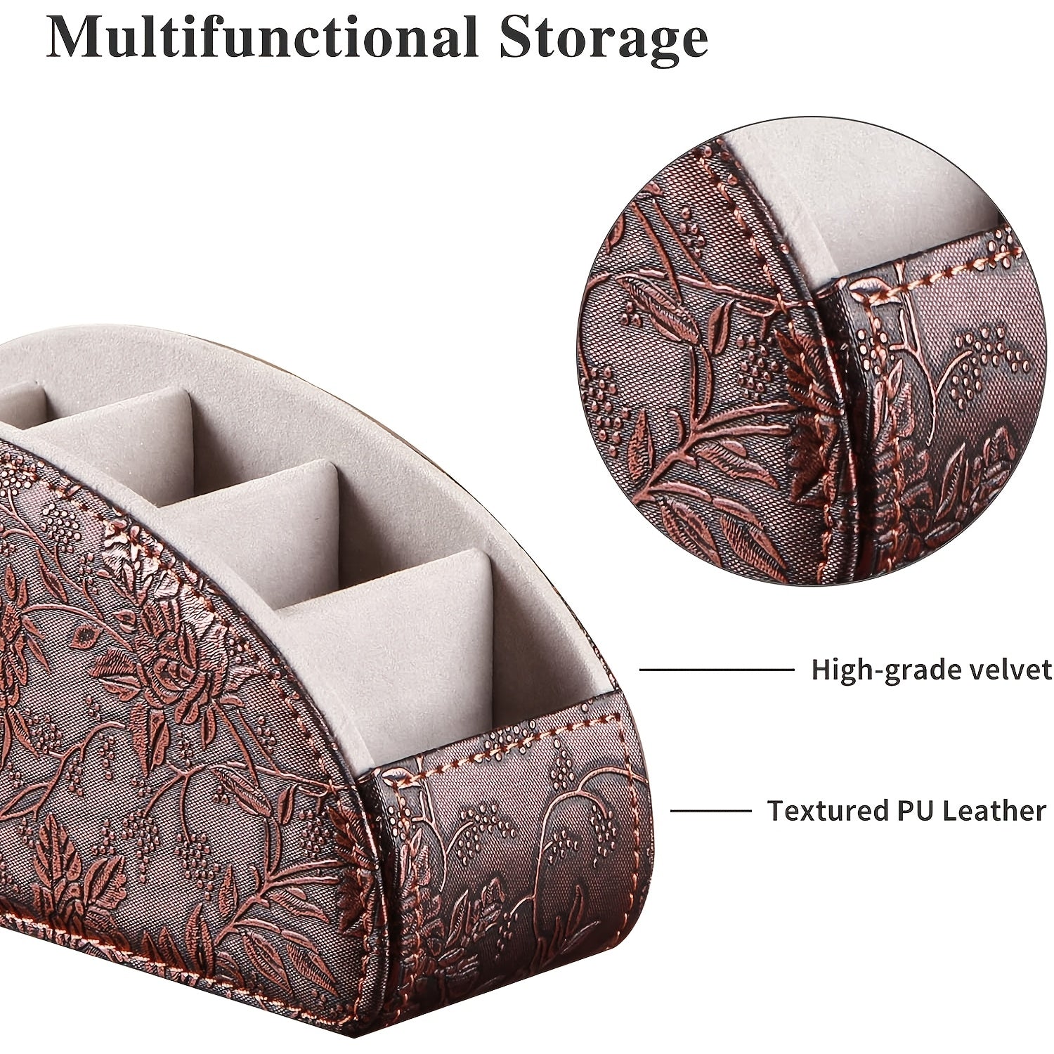 Faux Leather Remote Control Organizer with 5 Compartments for TV Remotes and Controllers