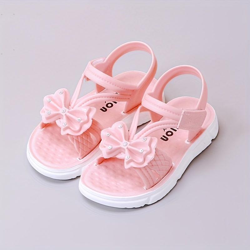 Girls' Sandals with Bowknot Summer 2024 Low Top Breathable Beach Footwear Black White Pink Cream
