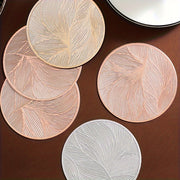 6 PVC Round Leaf Pattern Place Mats Heat Resistant Non-Slip for Dining and Events