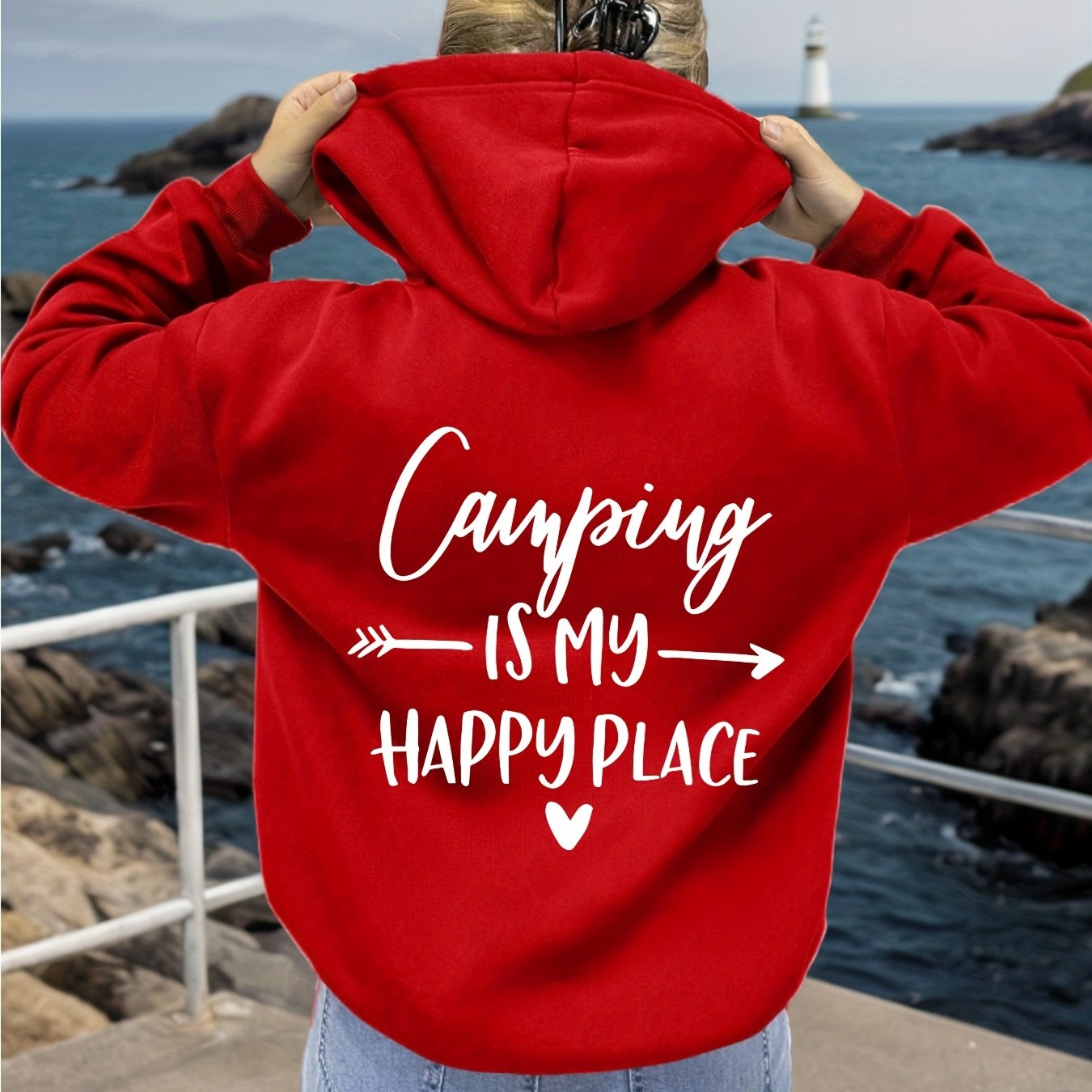 Women Plus Size Hoodie Cozy Green Camping Pullover With Drawstring