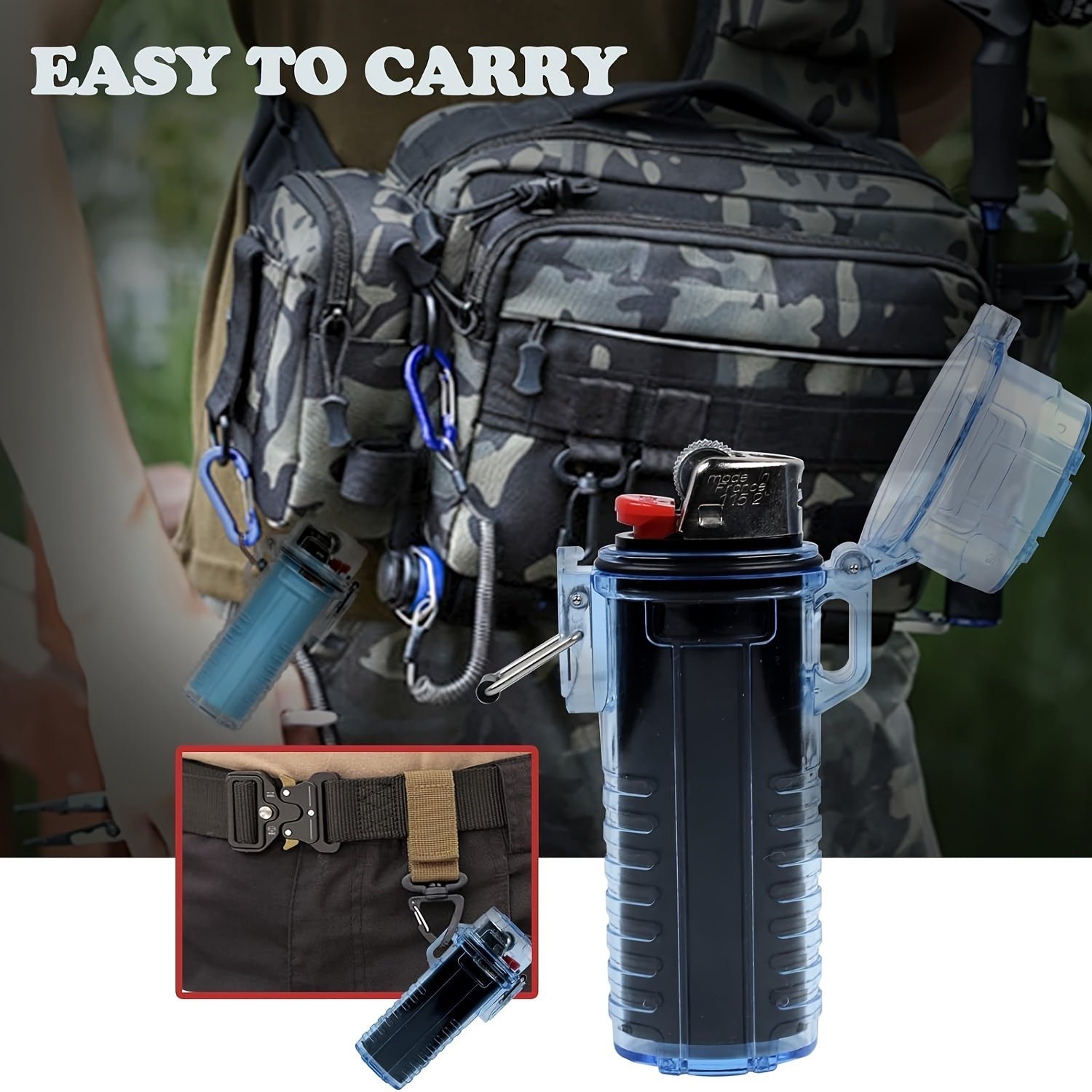 s:
Suya chidamli plastmassa olovyoq qutisi qopqog'i BIC J6 tashqi omon qolish sumkasi uchun