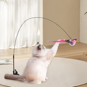 Interactive Cat Teaser Wand with Suction Cup Bell and Detachable Bird Toy