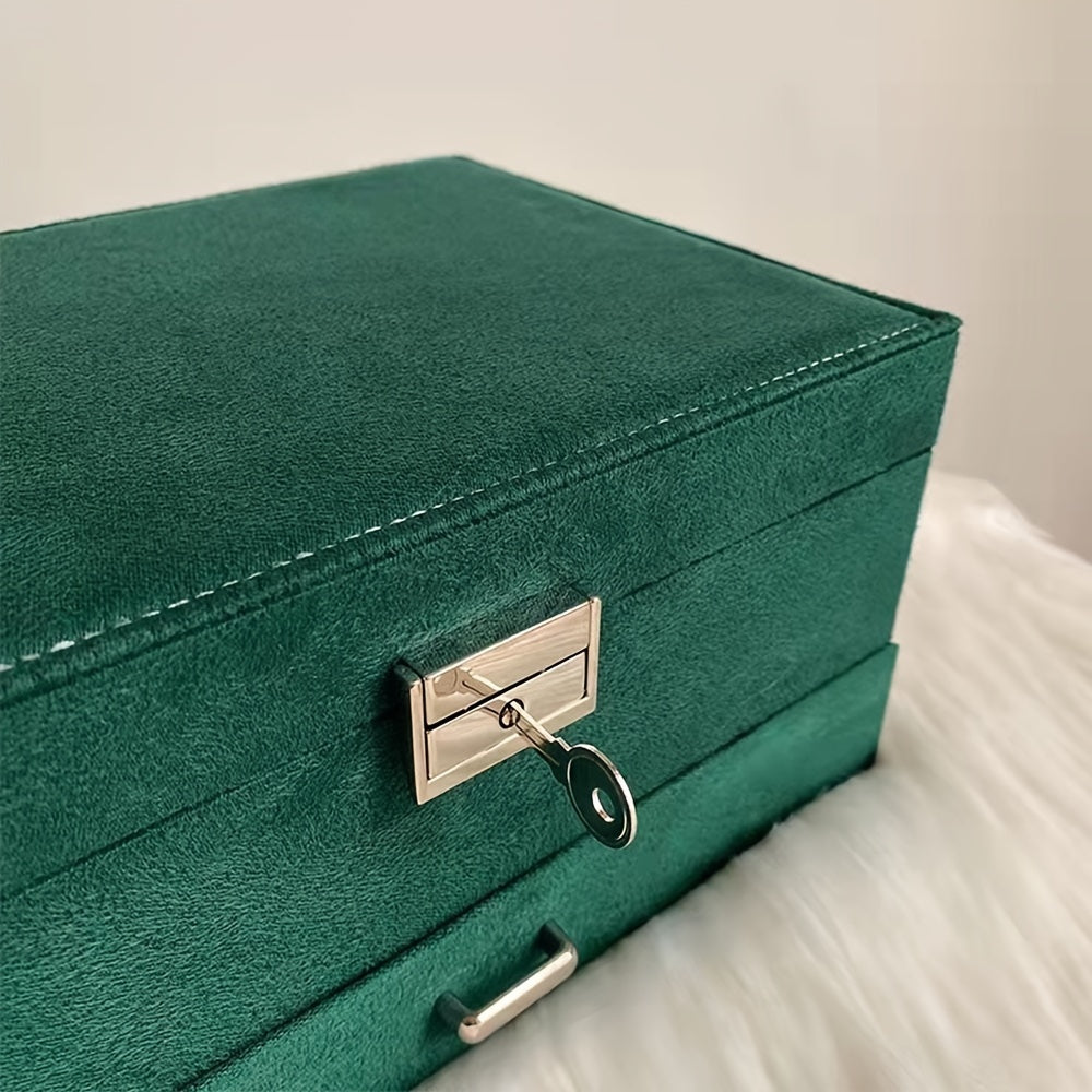 Dark Green Jewelry Storage Box for Girls with Three Drawers for Large Jewelry Sets