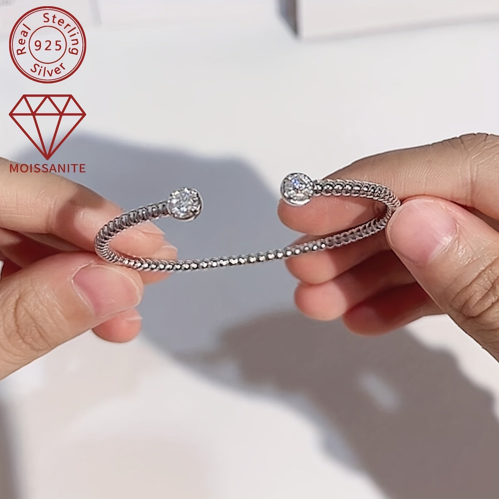 Women's Silver Bangle with Mozambique Stones 925 Solid Silver 10.19g 1.0ct