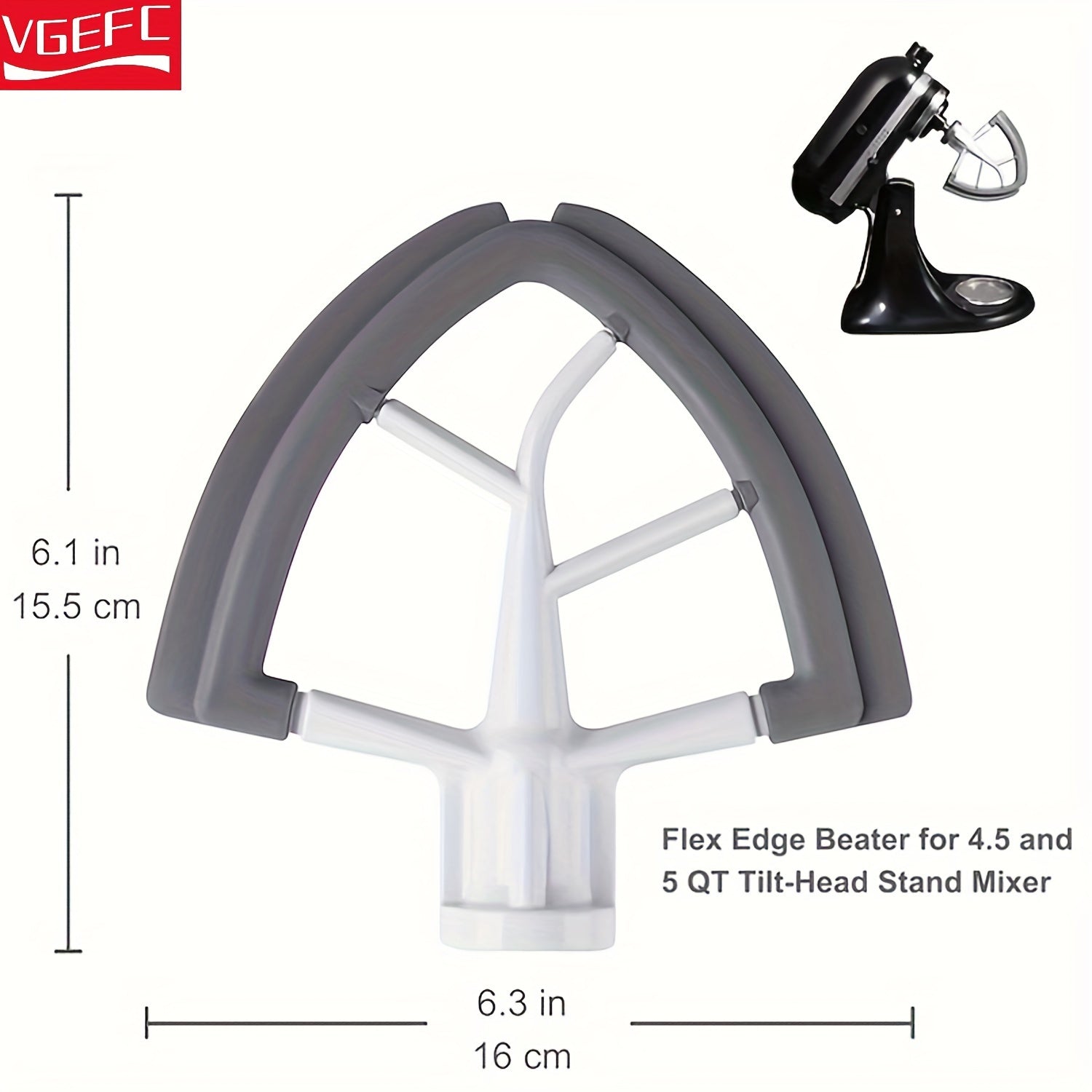 Batidor de borde flexible universal para batidoras de 4.5-5 qt, silicona de grado alimentario, aluminio
