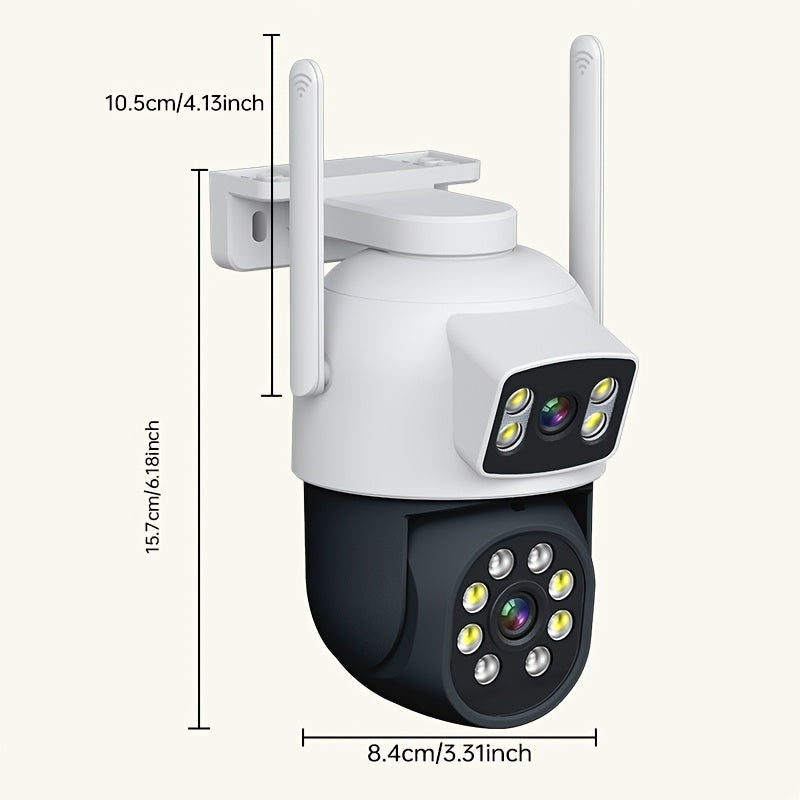 Dual Lens Outdoor Security Camera with Color Night Vision Waterproof 360° PTZ WiFi Dome Bullet