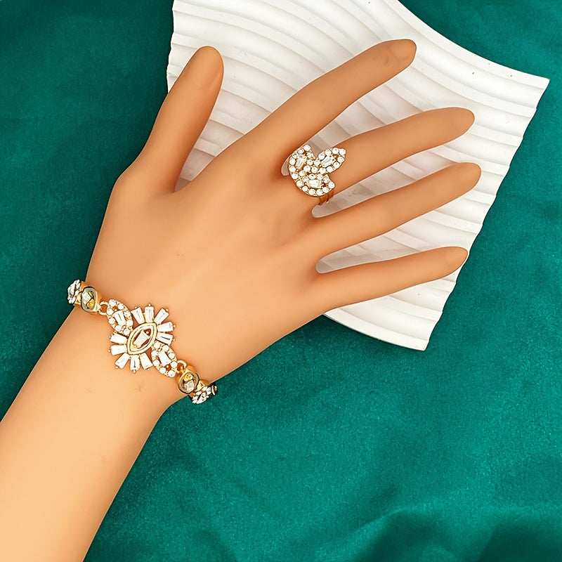 Juego de joyería de zirconia cúbica para mujer, conjunto de boda en oro chapado, completo de 4 piezas