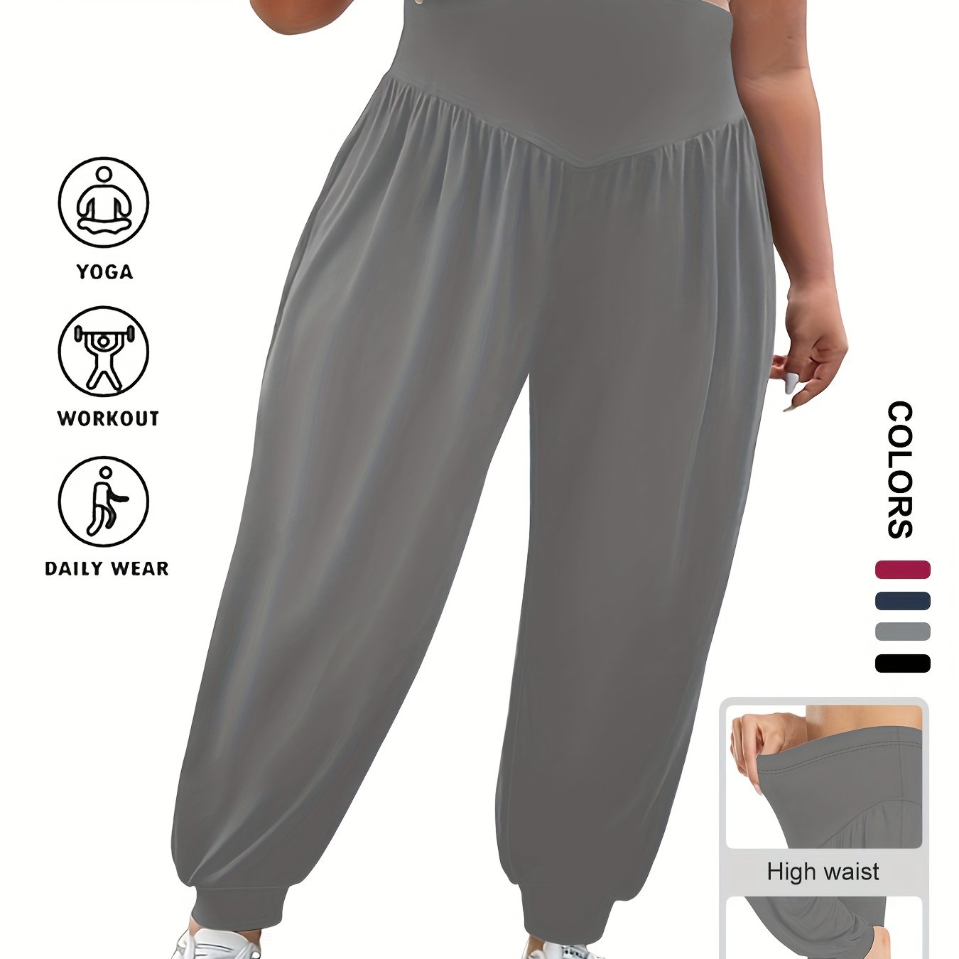 Plus Size High-Waisted Lantern Pants Solid Color Spring Summer