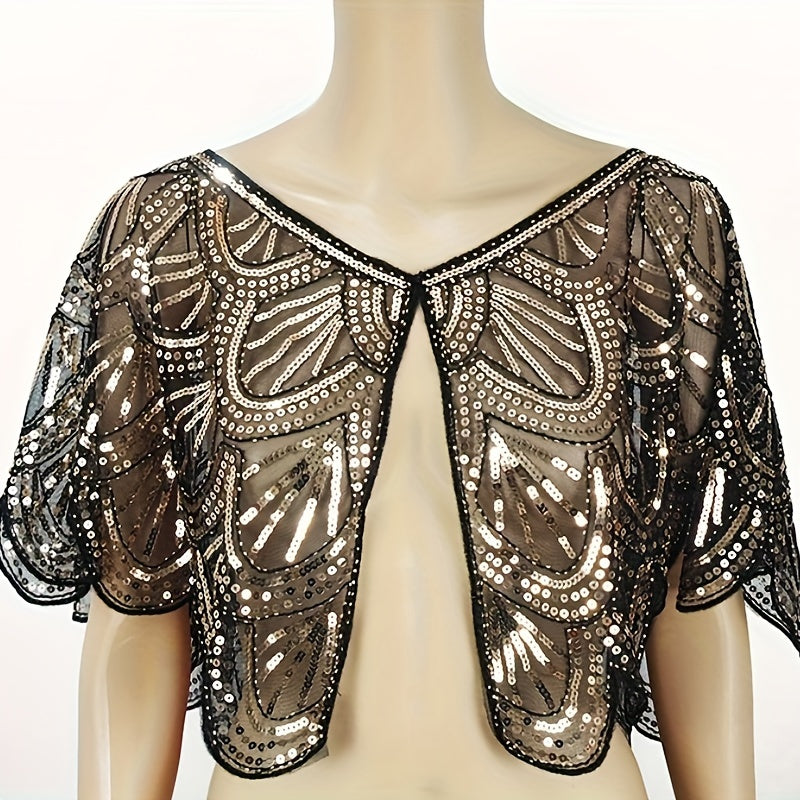 Vintage 1920s Sequin Shawl Cloak for Evening Dress and Party