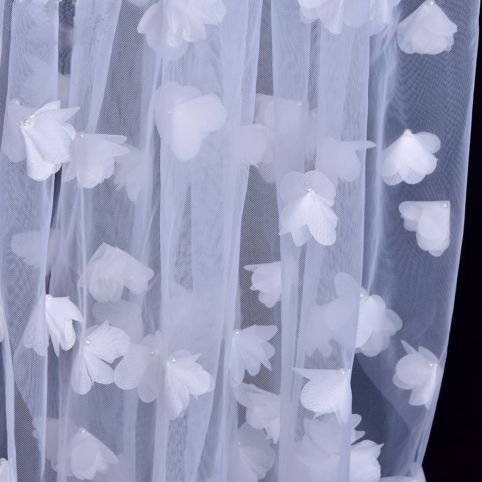 Elegant Bridal Veil 1.2m Long Single Layer with 3D Floral Design and Comb