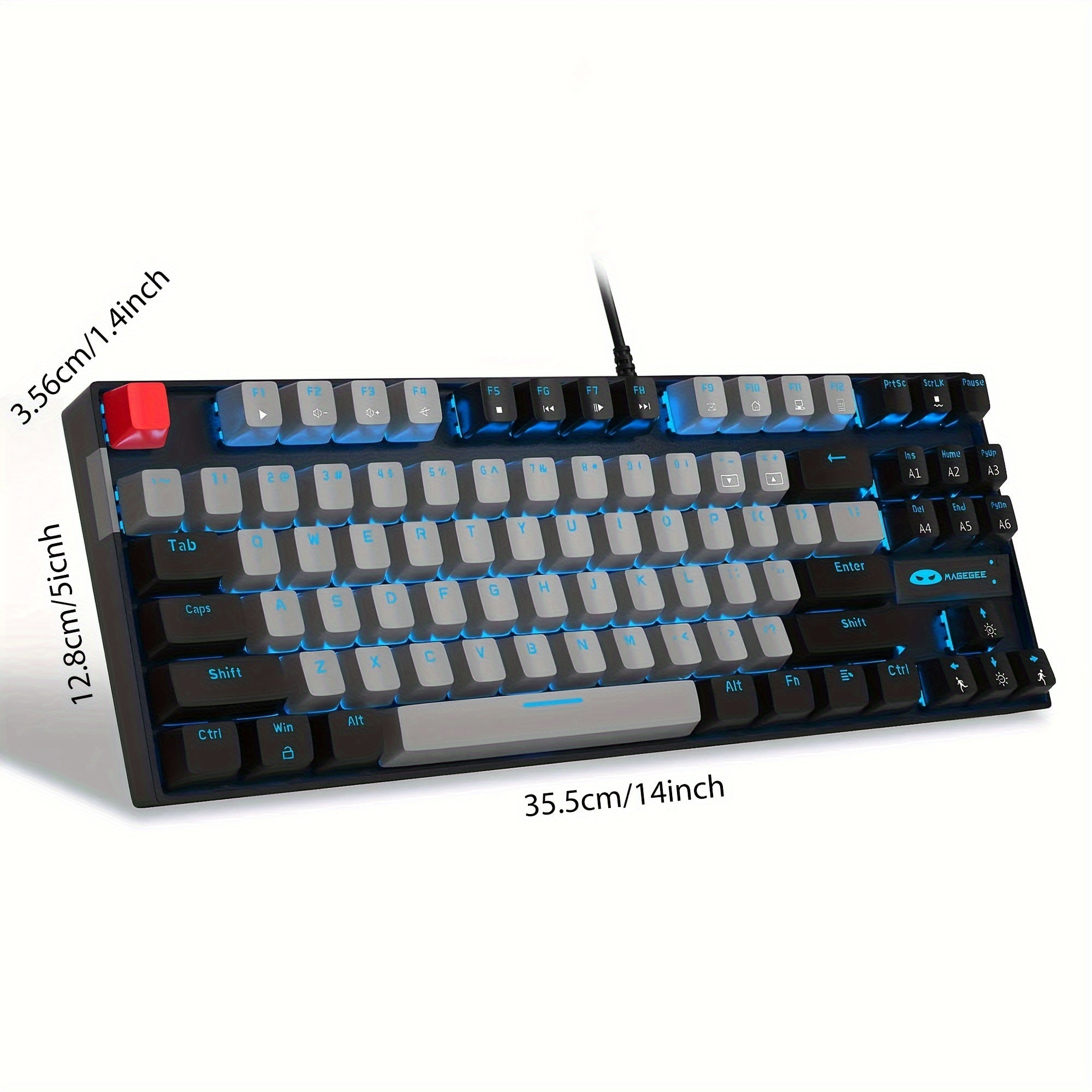87-Key Mechanical Gaming Keyboard Backlit Wired Ergonomic Black and Blue
