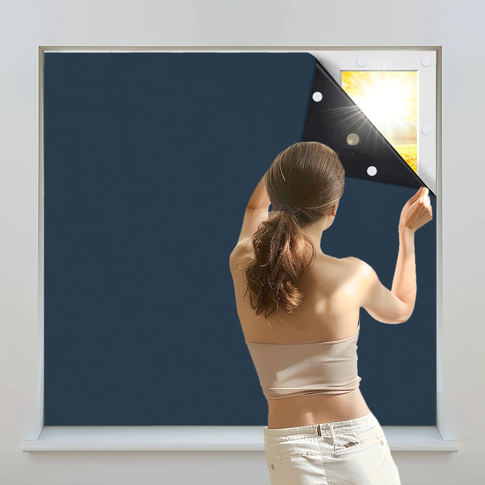 Cortina opaca inalámbrica y portátil con respaldo adhesivo para dormitorio y sala