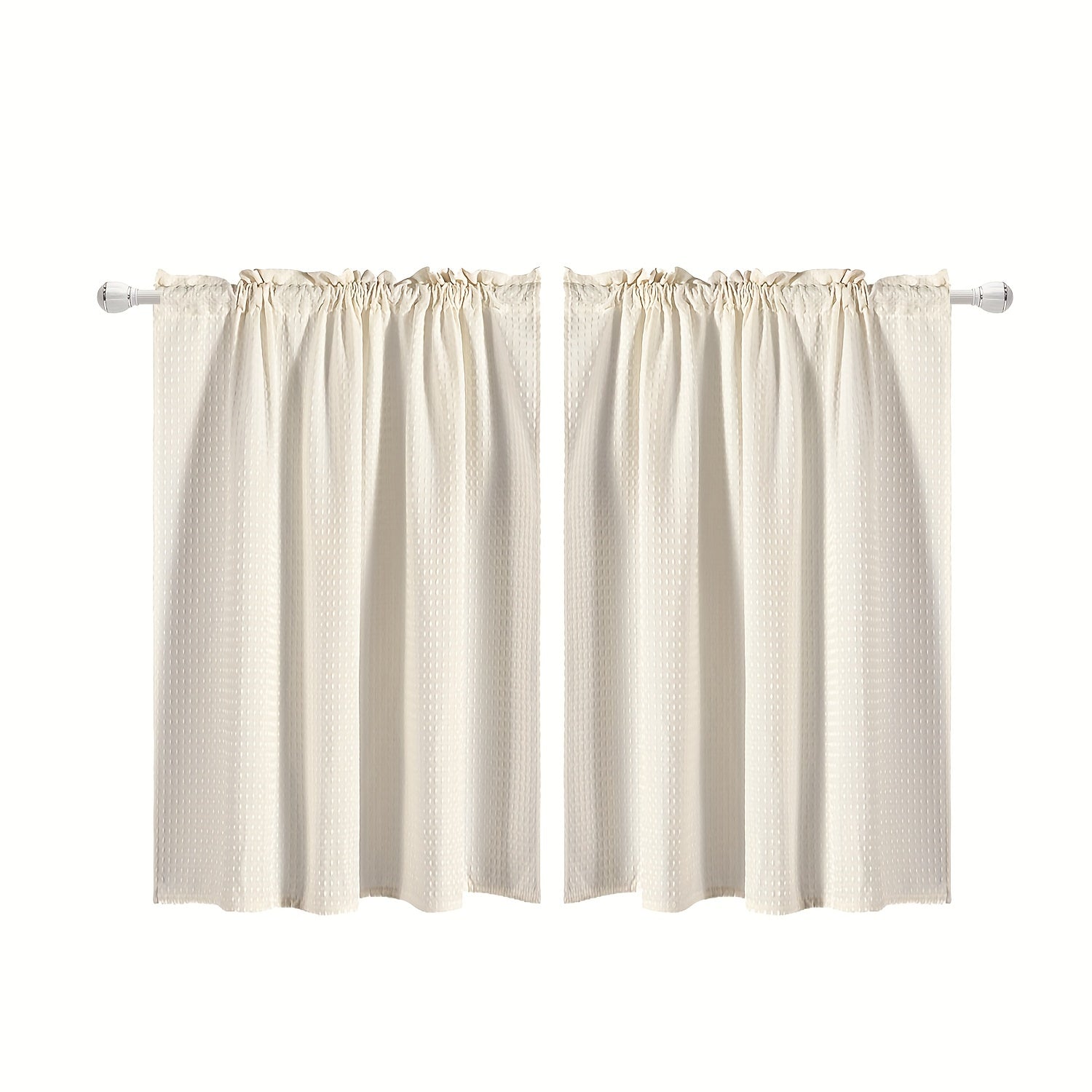 Set of 2 Waterproof Waffle Weave Half Window Curtains for Bathroom Kitchen Coffee Shop