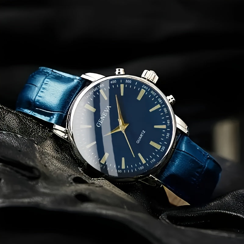 Men's Quartz Watch Alloy Case Faux Leather Strap Round Dial Anti-Seismic Business Wear