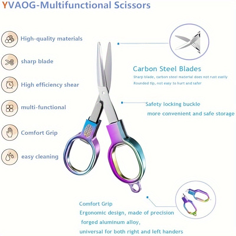 Унисекс ножницы складные из нержавеющей стали с радужным покрытием, портативные для путешествий и повседневного использования