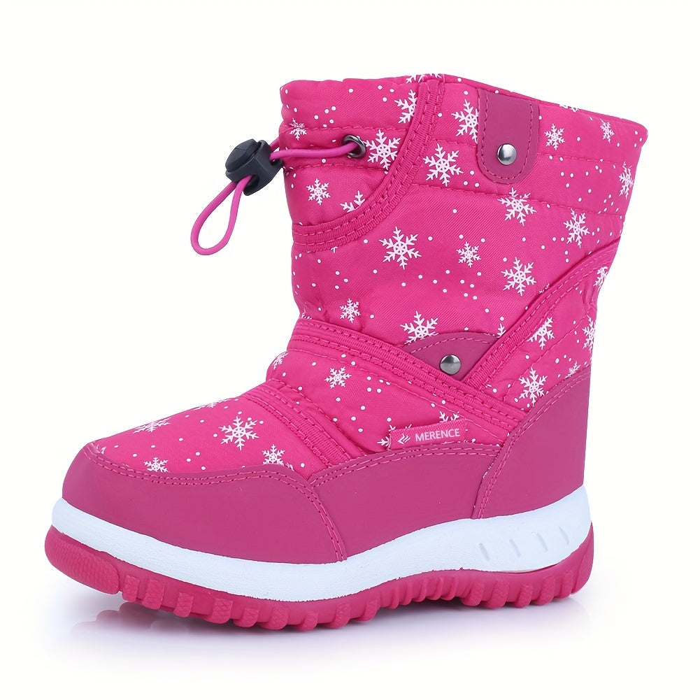 Kids Winter Snow Boots for Boys and Girls with Fur Lining Non-Slip TPR Sole Hook-and-Loop Closure in Blue Purple Red