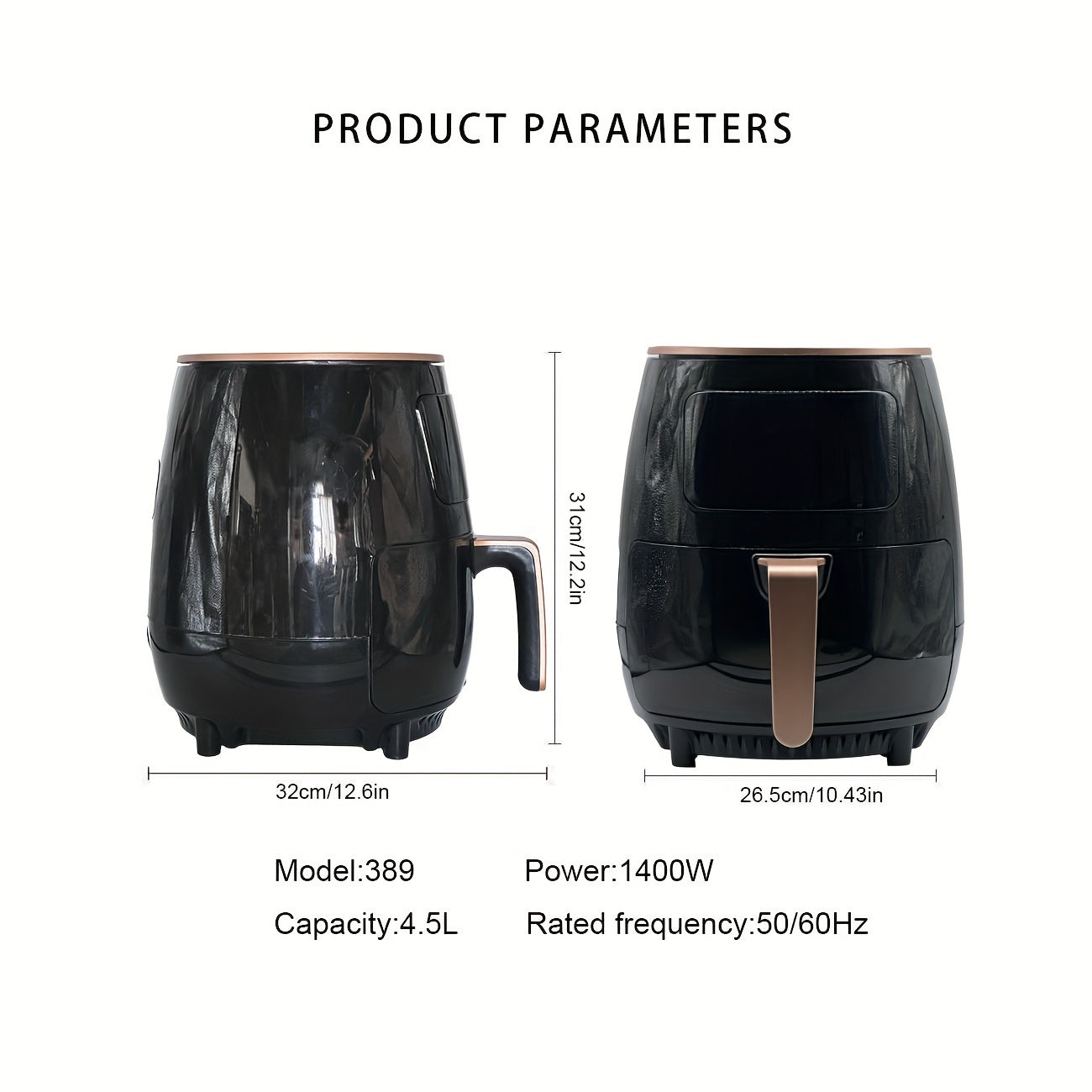 Фритюрница с воздушным нагревом 4.5L 1400Вт с циркуляцией горячего воздуха 360°, LED-экраном с сенсорным управлением, без масла, черная, с вилкой AU