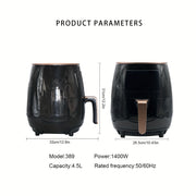 Фритюрница с воздушным нагревом 4.5L 1400Вт с циркуляцией горячего воздуха 360°, LED-экраном с сенсорным управлением, без масла, черная, с вилкой AU