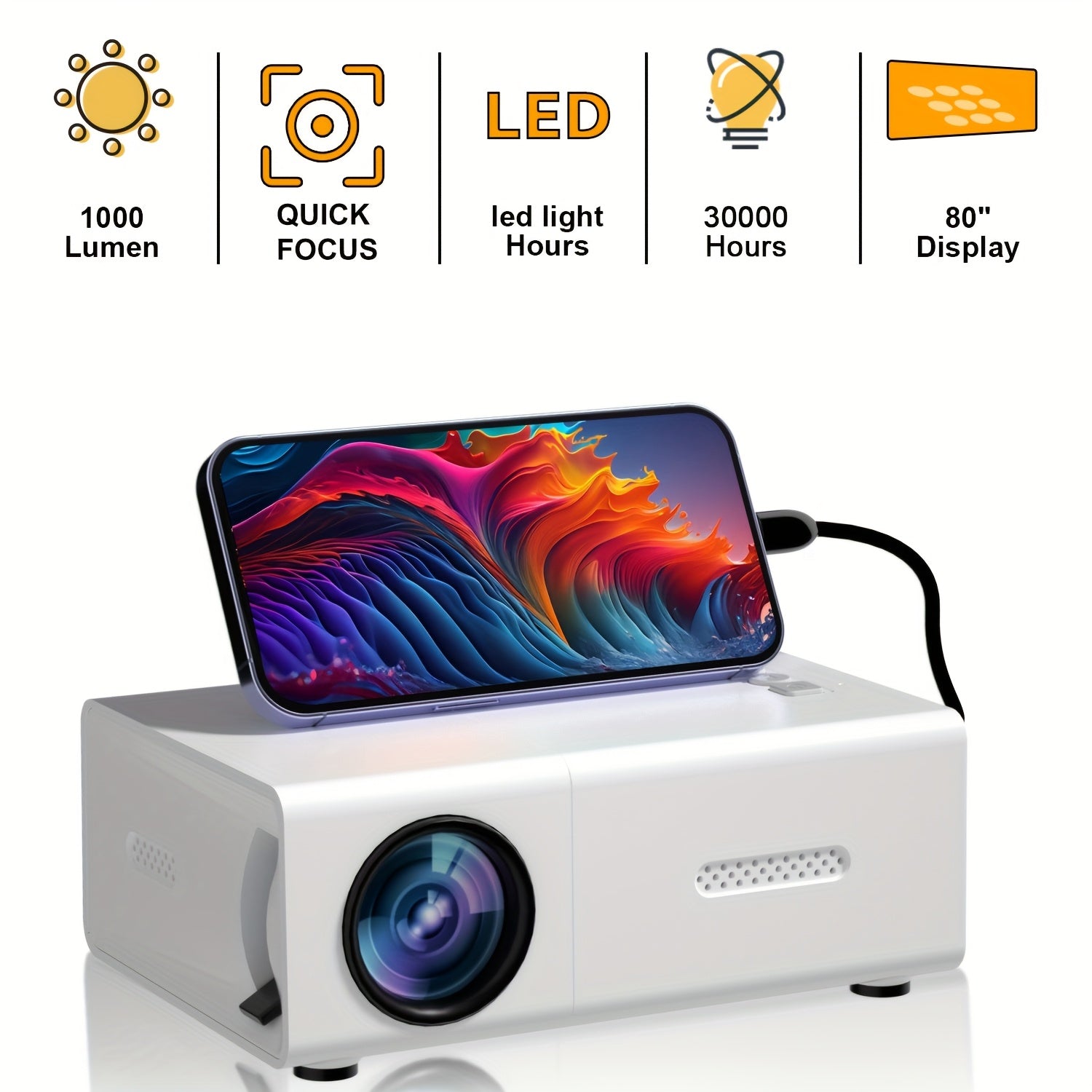Portable HD Projector for Home Theater with HDMI USB Compatibility