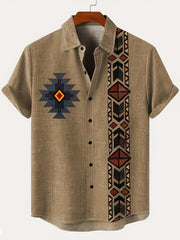 Men's Khaki Casual Shirt with Tribal 3D Print Short Sleeves Geometric Pattern Polyester