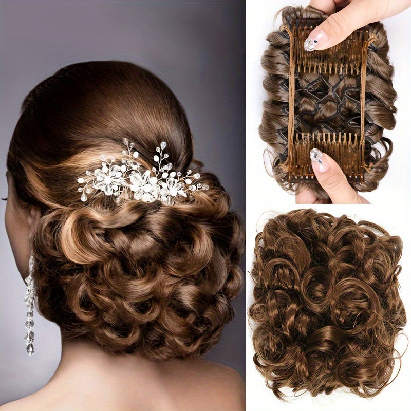 Women's Blonde Synthetic Messy Bun Hair Piece with Flowy Wavy Style