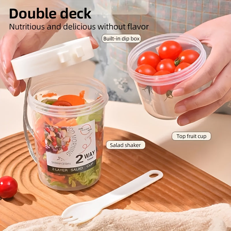 Portable Breakfast Salad Cup with Fork Leakproof Plastic Container for Fruit Vegetables Yogurt