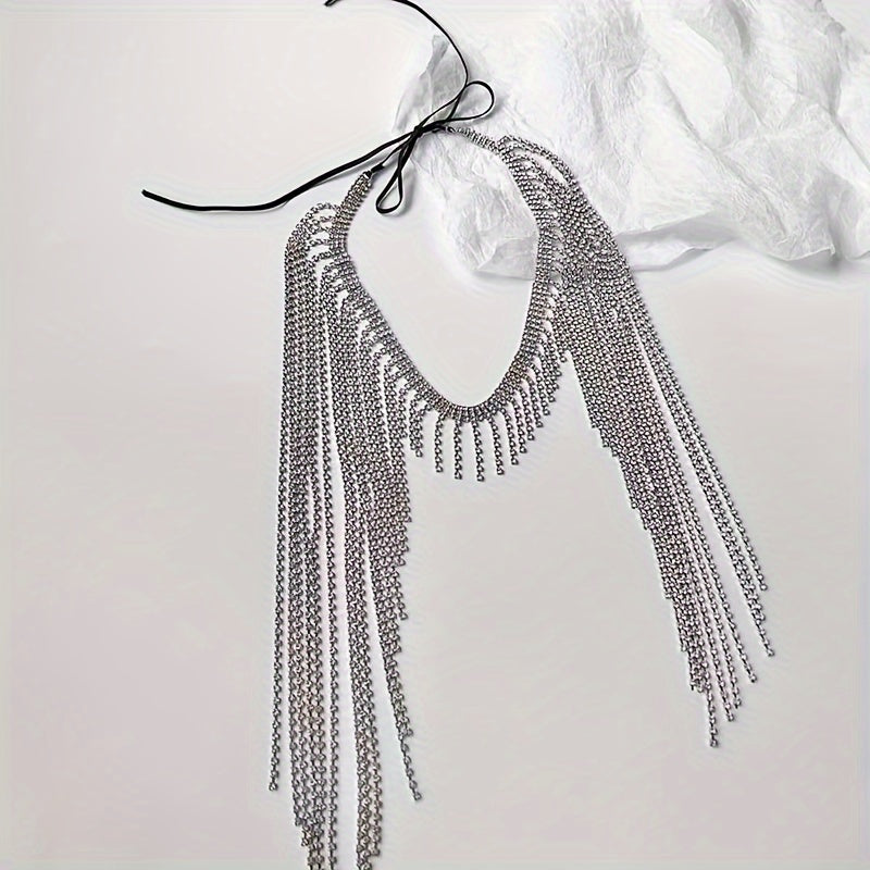 Women’s Retro Headband with Rhinestone Tassels Elastic Alloy Hair Accessory