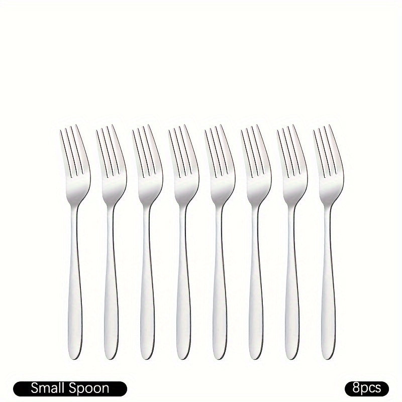 4/8 ta ovqat vilkalaridan iborat to'plam, zanglamas po'latdan tayyorlangan va oynaga o'xshash silliq tugatish bilan, uyda yoki restoranlarda foydalanish uchun mukammal. Qaynatgichda yuvish mumkin.