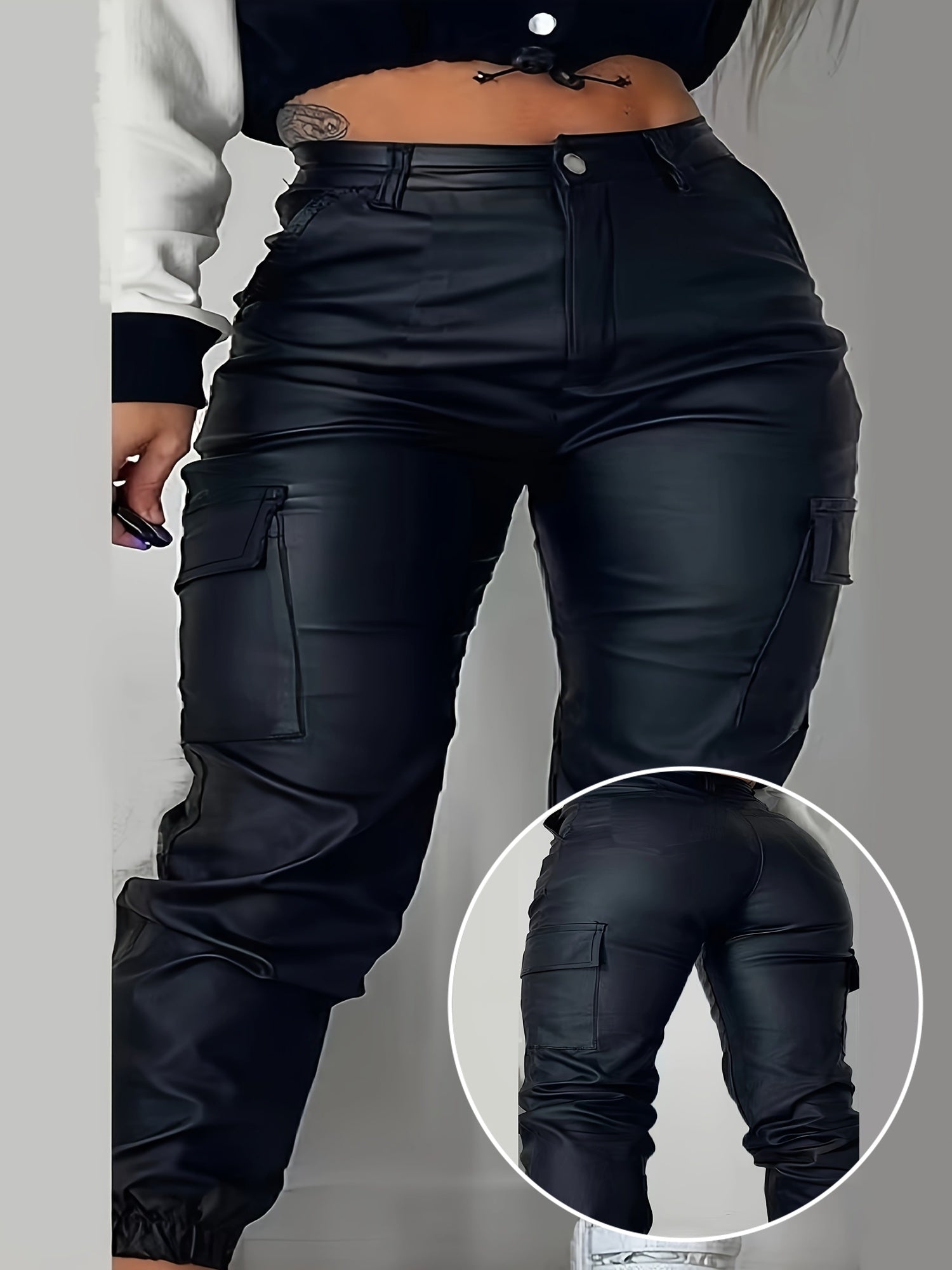 Women's Coated Denim Jogger Cargo Pants High-Waisted Slim Fit All-Season