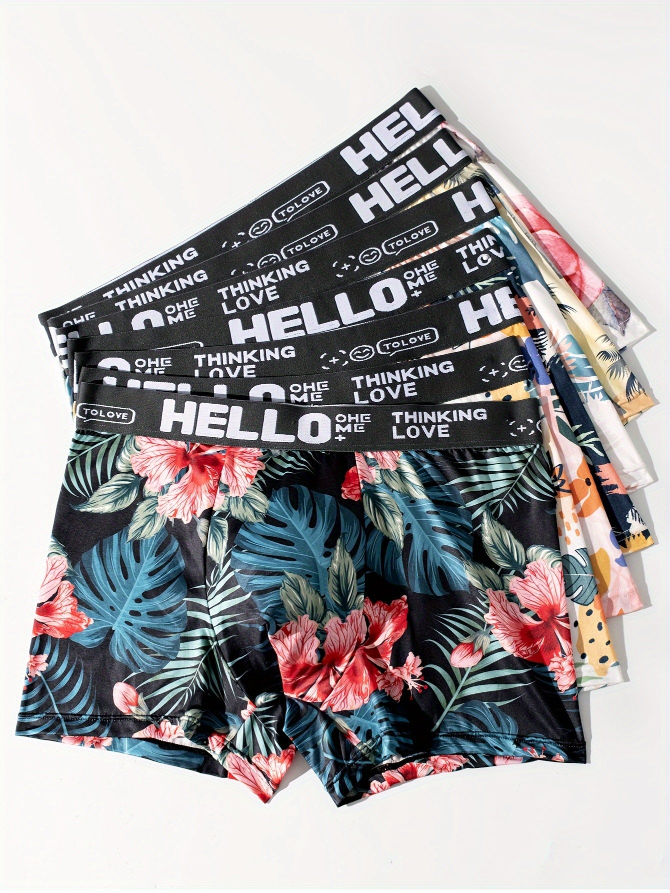Men's Boxer Briefs 7-Pack Floral Print High Stretch Breathable Polyester Elastane