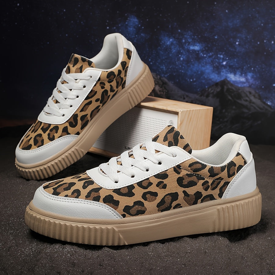Women's Leopard Print Sneakers Casual Low Top Stain-Resistant Lace-Up EVA Rubber Insole