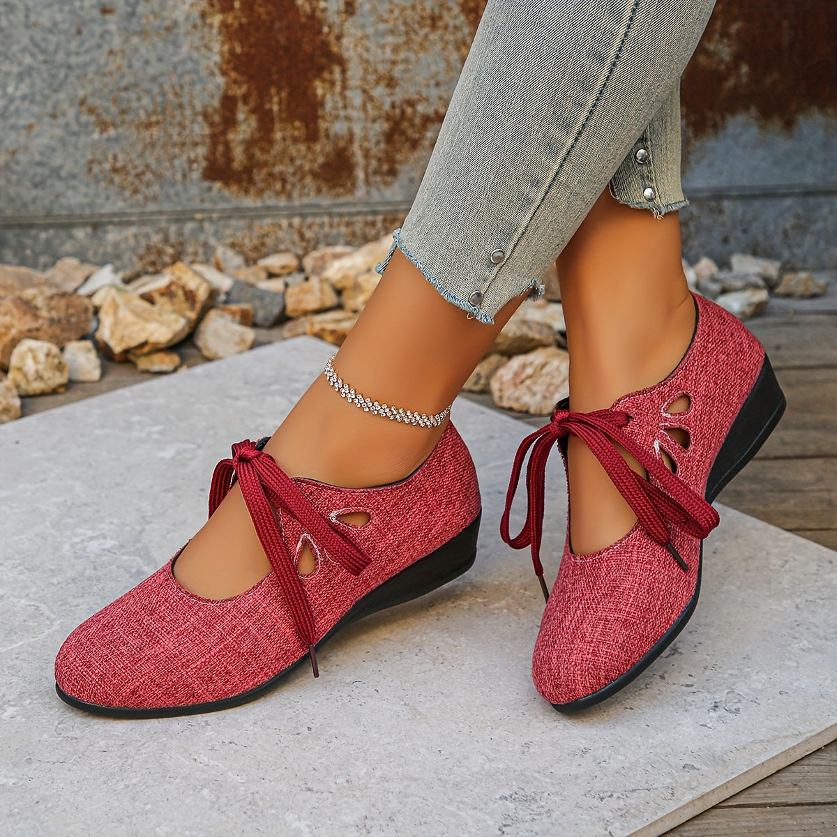 Women's Mary Jane Flats Solid Color Fabric Pointed Toe Slip-Resistant Shoes