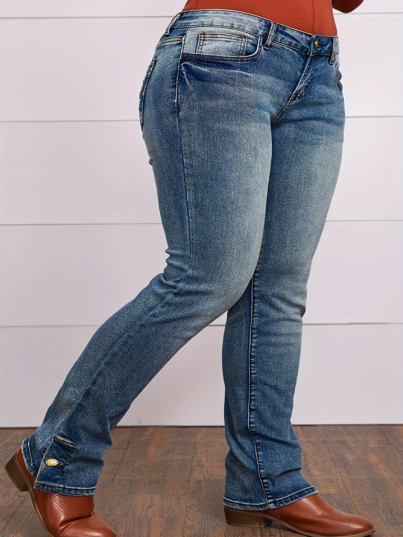 Women's Plus Size High Stretch Split Denim Jeans