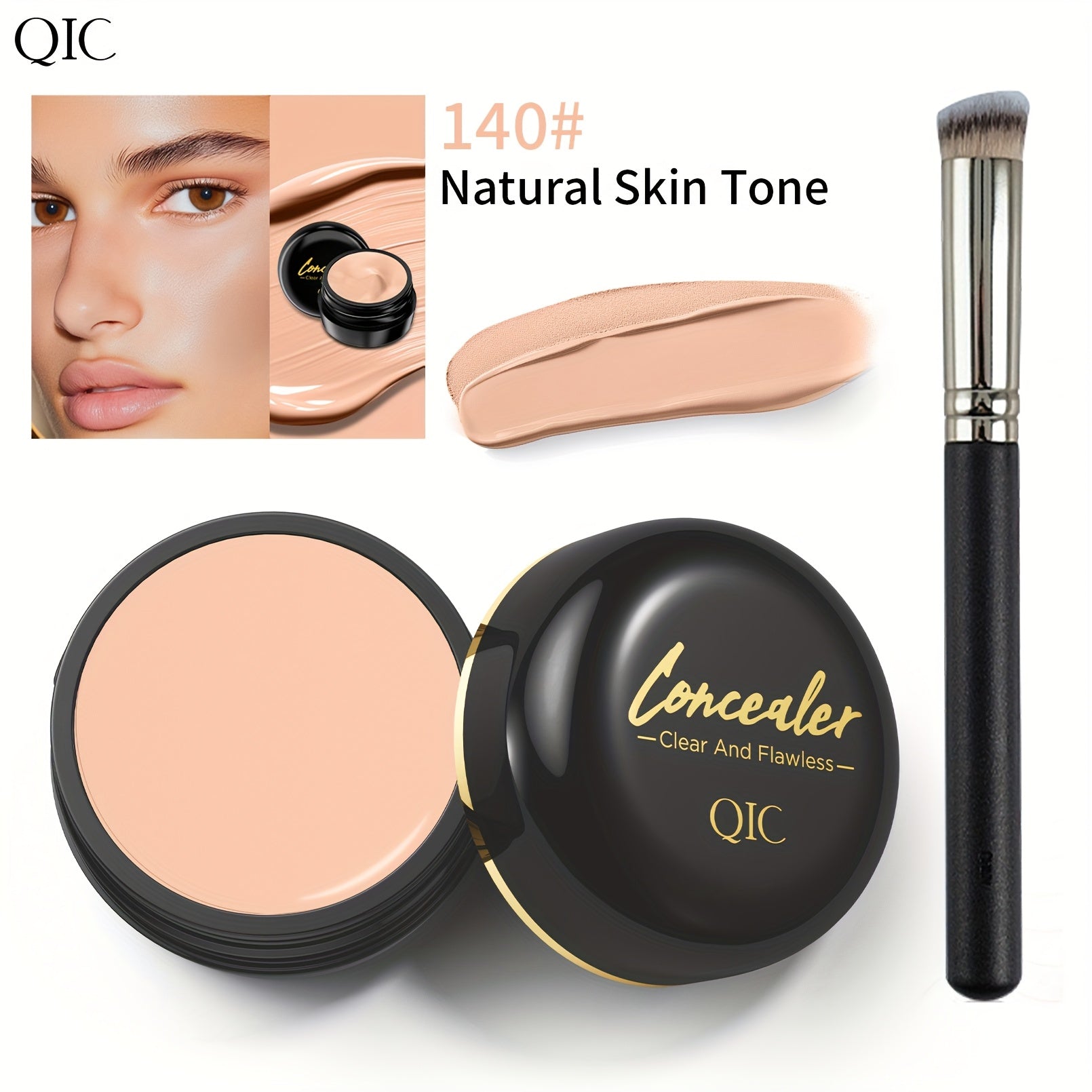 Concealer Cream for All Skin Types Waterproof Medium Coverage with Brush
