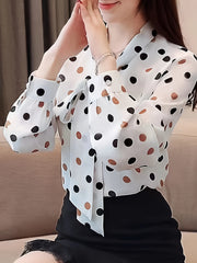 Women's Floral Print Blouse with Tie-Neck Long Sleeve Lightweight Polyester for Spring Summer