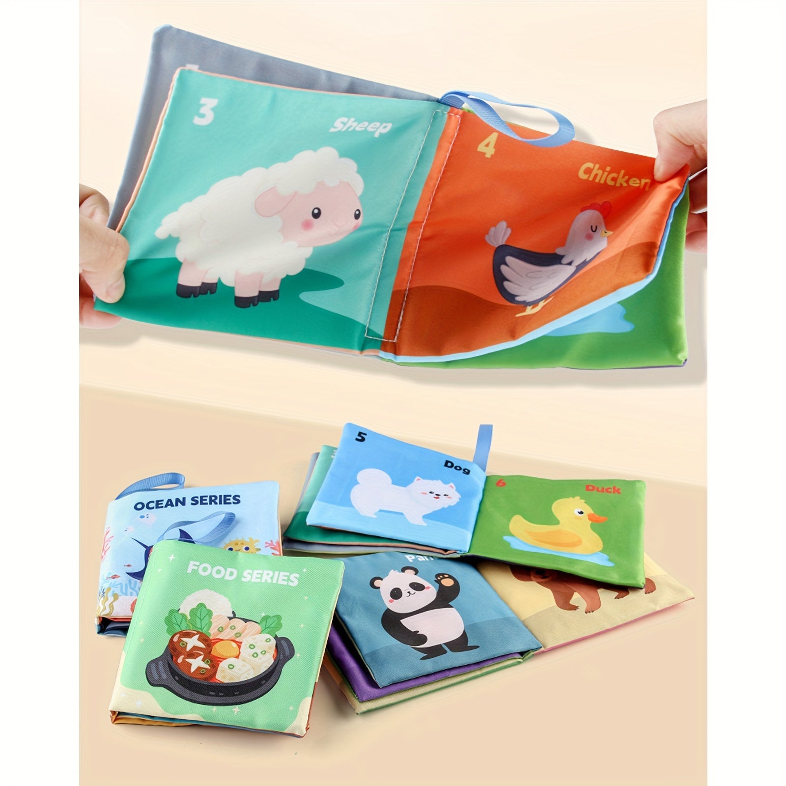 Set of 8 Baby Cloth Books for Early Education Tear-Resistant Chewable Multicolor
