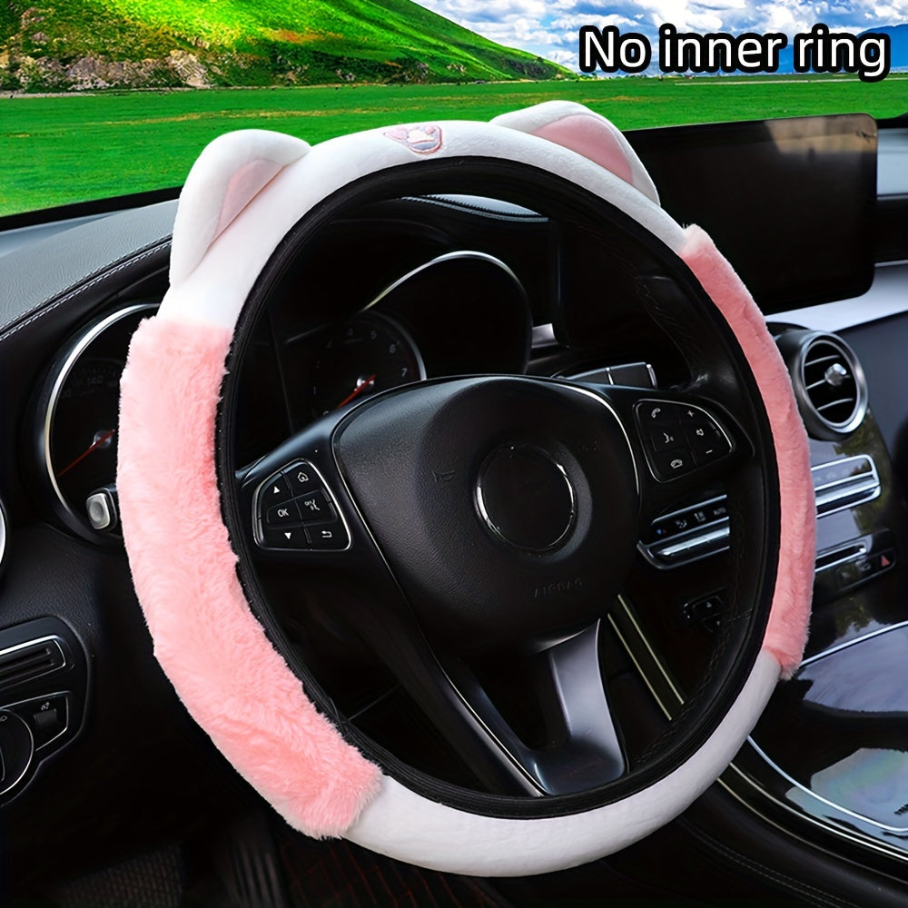 Cute Cat Plush Car Steering Wheel Cover Waterproof Non-slip 37-38cm