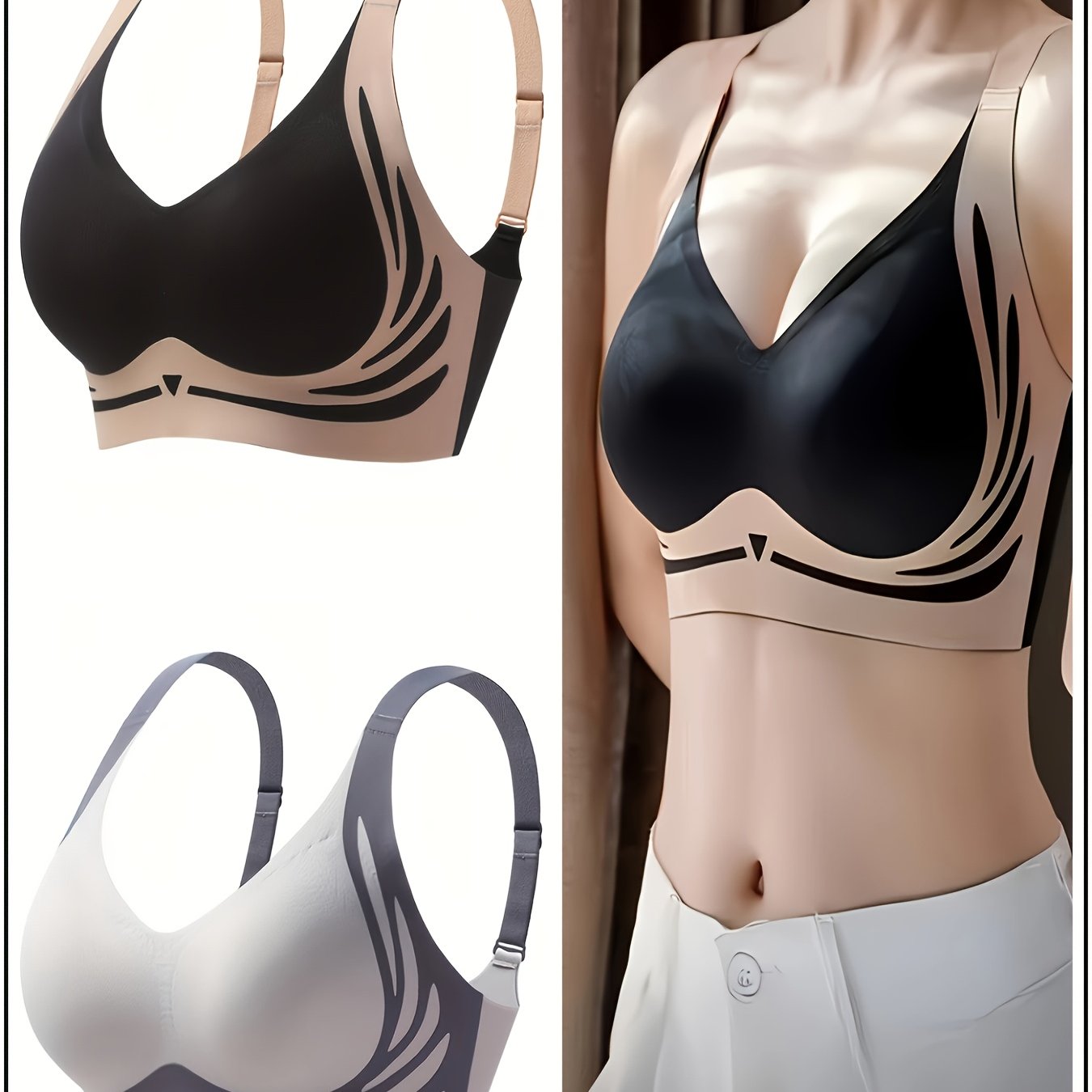 Women's Seamless Anti-Gravity Sports Bra Push-Up Shaping Pads 2 Pack