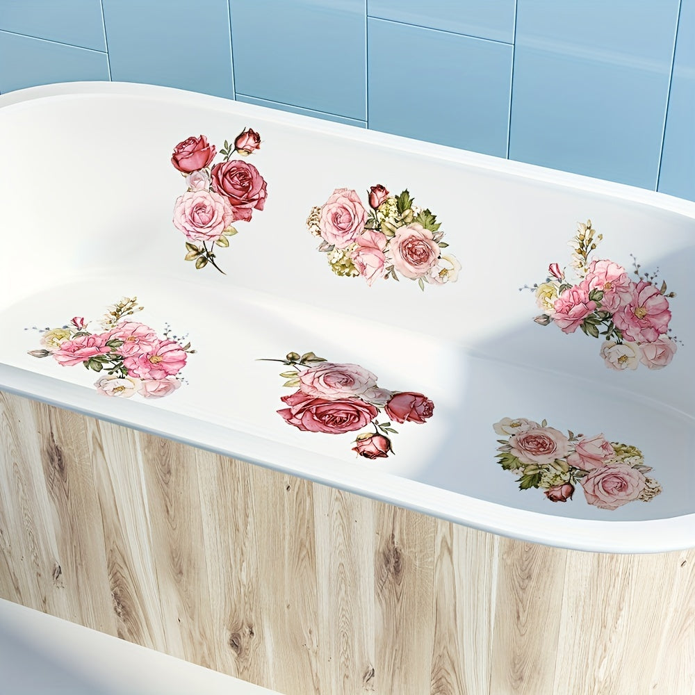 Pink Flower Bathtub Decals Non-Slip Bathroom Decor Set of 6
