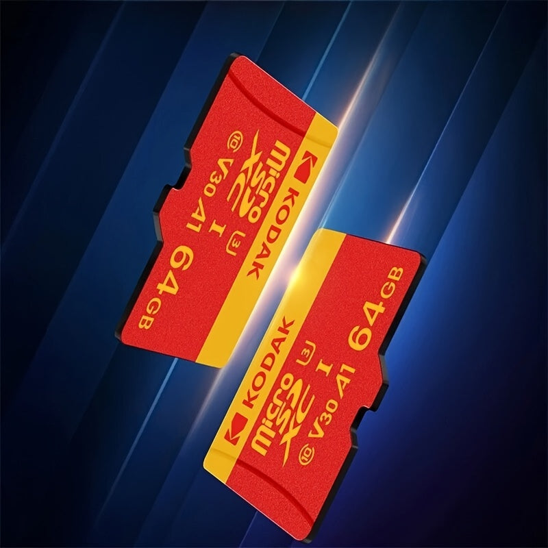 Kodak Micro SD karta TF xotira kartasi adapter bilan, 32GB, 64GB yoki 128GB sig'imda mavjud, C10 A1 TF flesh-karta.