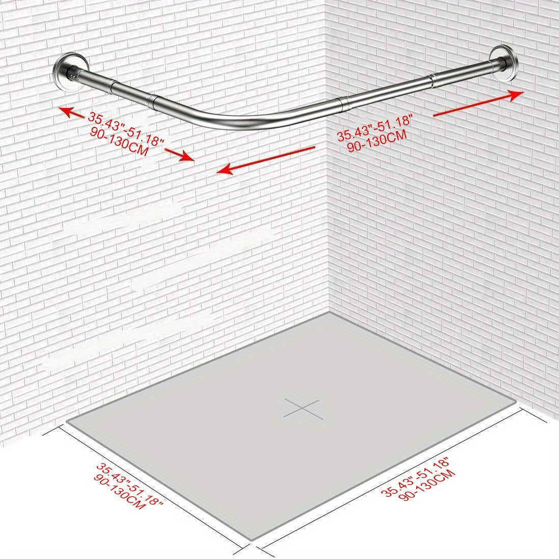 Oson o'rnatish uchun burg'ulashsiz moslashuvchan L-shaklidagi zanglamas po'latdan yasalgan dush pardasi tutqichi. Hammomlar, kiyim do'konlari va shaxsiy joylarda foydalanish uchun sozlanadigan o'lcham. O'rnatish uchun 5 ta vintni o'z ichiga oladi.