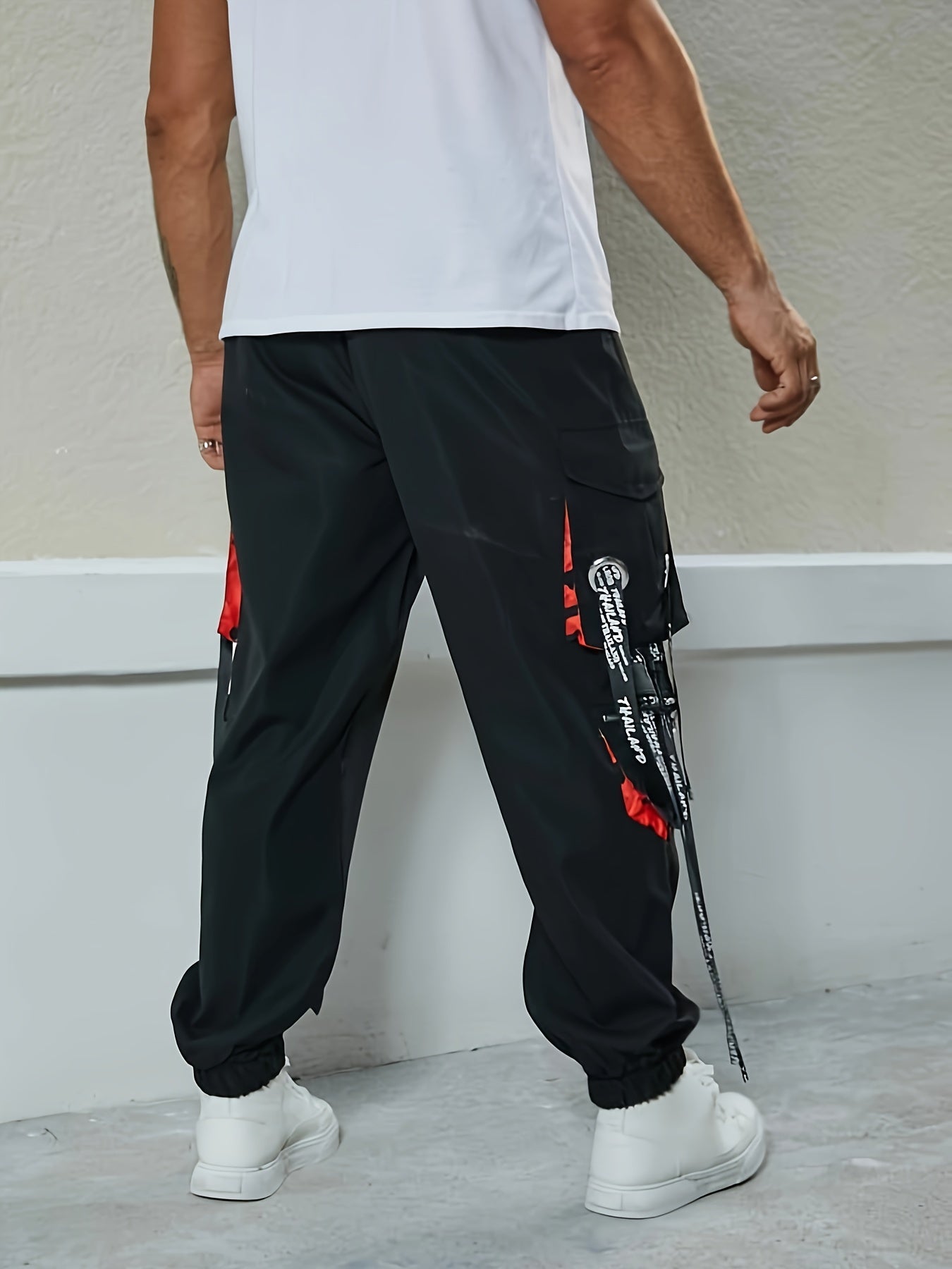 Мужские штаны карго большого размера из тканого материала, уличная мода, всесезонные, с шнурком