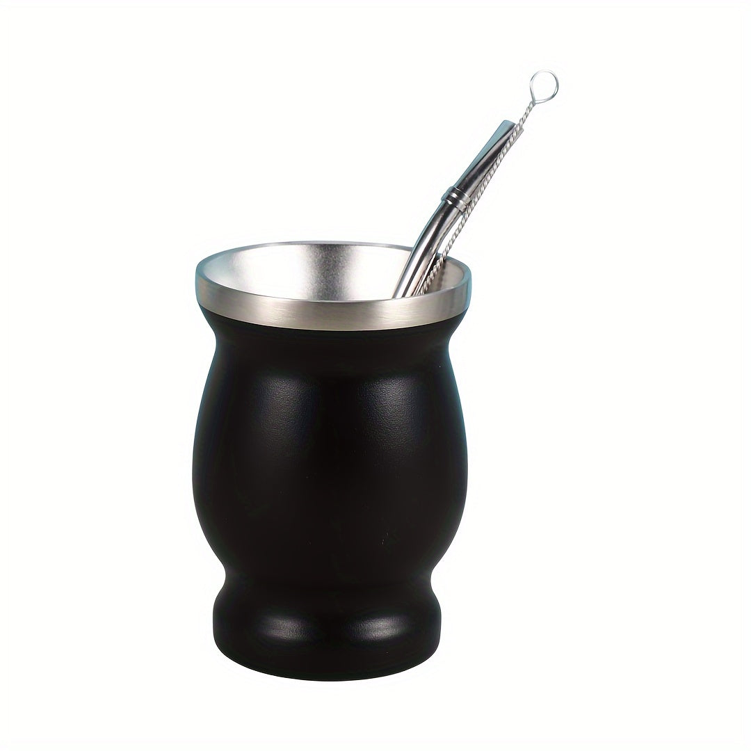 8oz Stainless Steel Yerba Mate Cup Set with Wooden Handle Double Walled Insulation