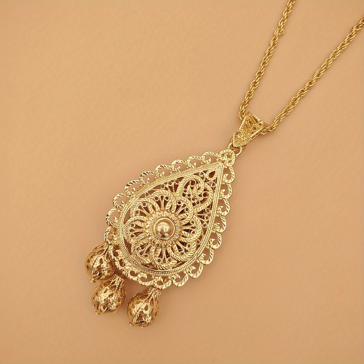 Women's Alloy Pendant Necklace Arabian Style Hollow-Out Carved Vintage Jewelry