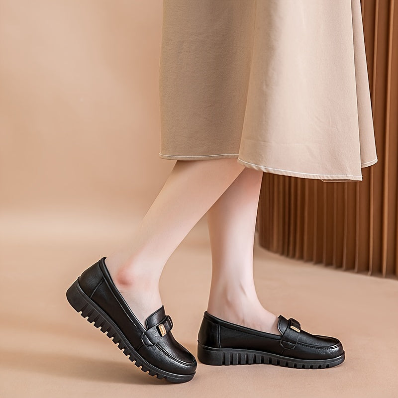 Women’s Ballet Flats Solid Color Slip-On Loafers Breathable Cow Leather