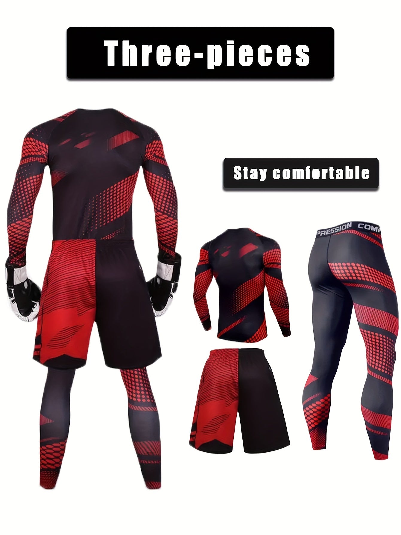 Men's Camouflage Sports Set 3-Piece Workout Gym Running Cycling Training