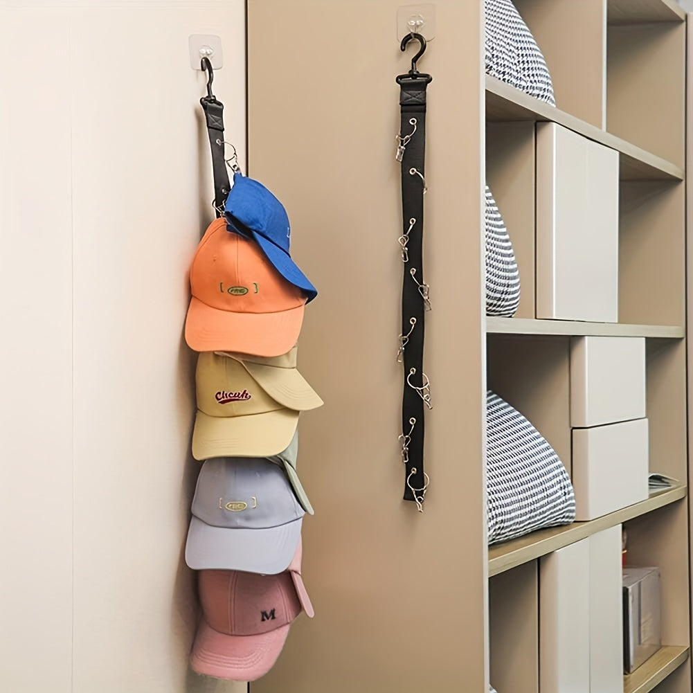 Organizador compacto de sombreros con 8 clips para 16 gorras, almacenamiento portátil para dormitorio y baño