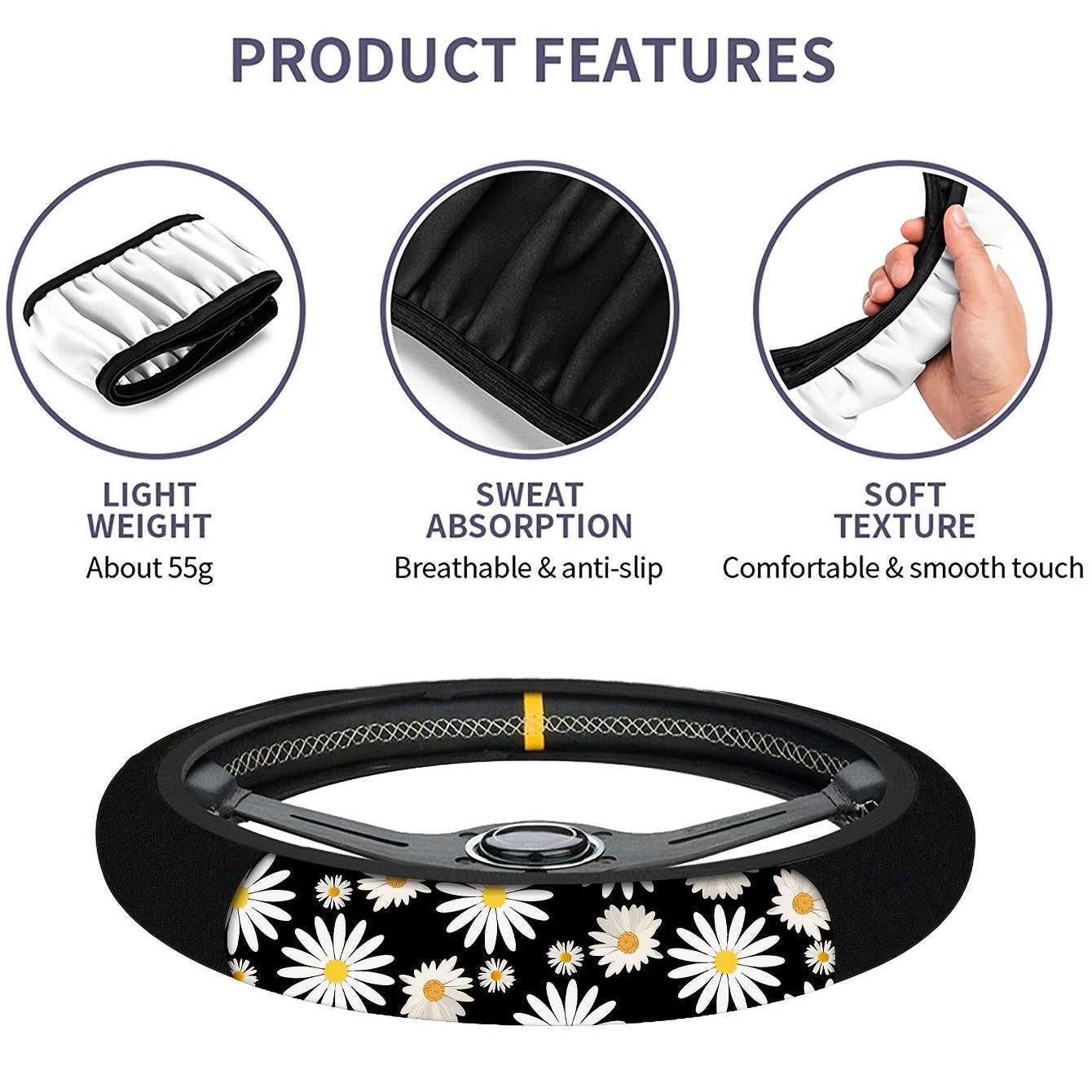 Avtomobil boshqaruv g'ildiragi qopqog'i Xrizantema, Piyozgul, Gulchambarlar 15 dyuym universal himoya